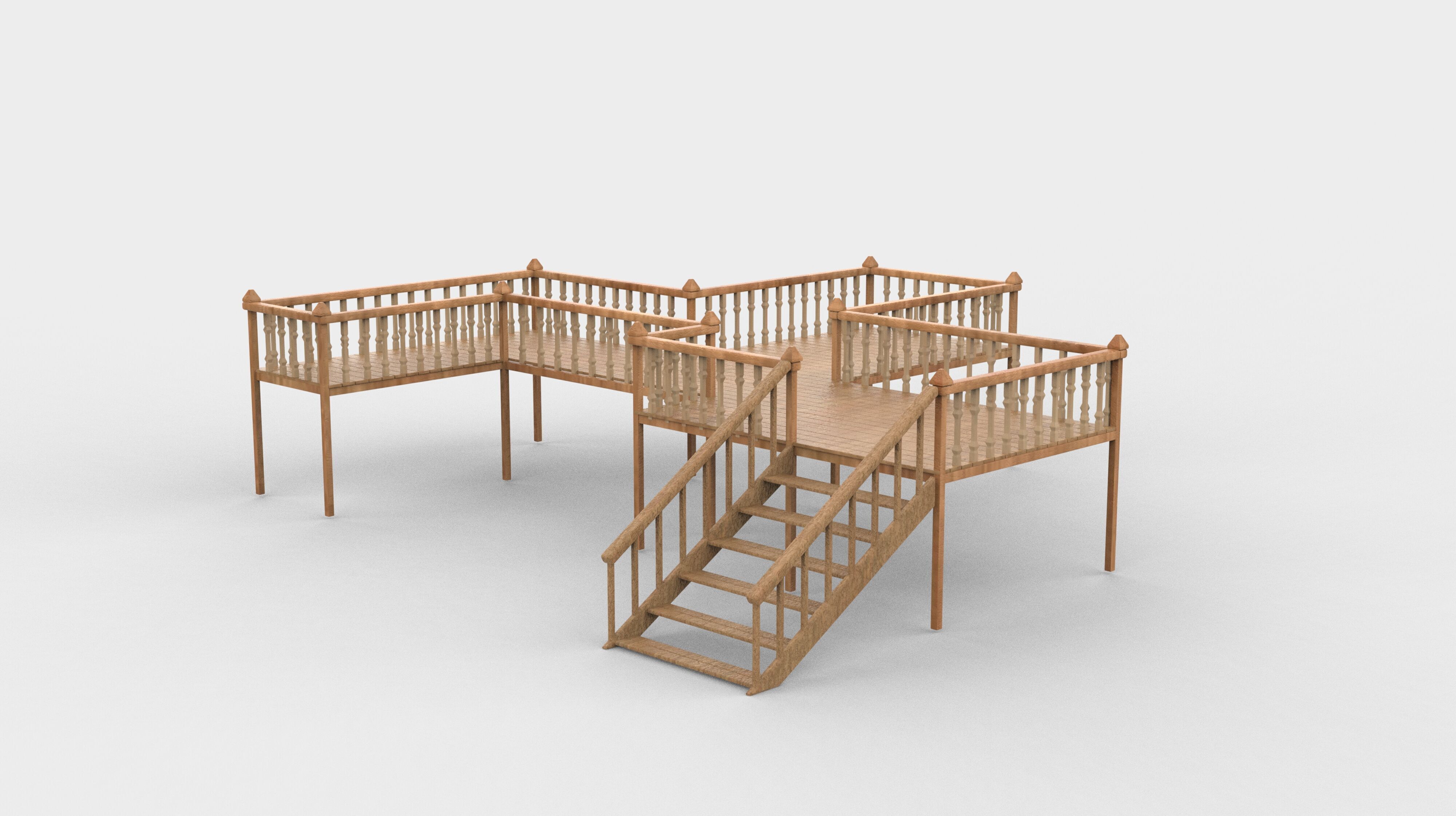 Wood Deck Veranda 3D model_8