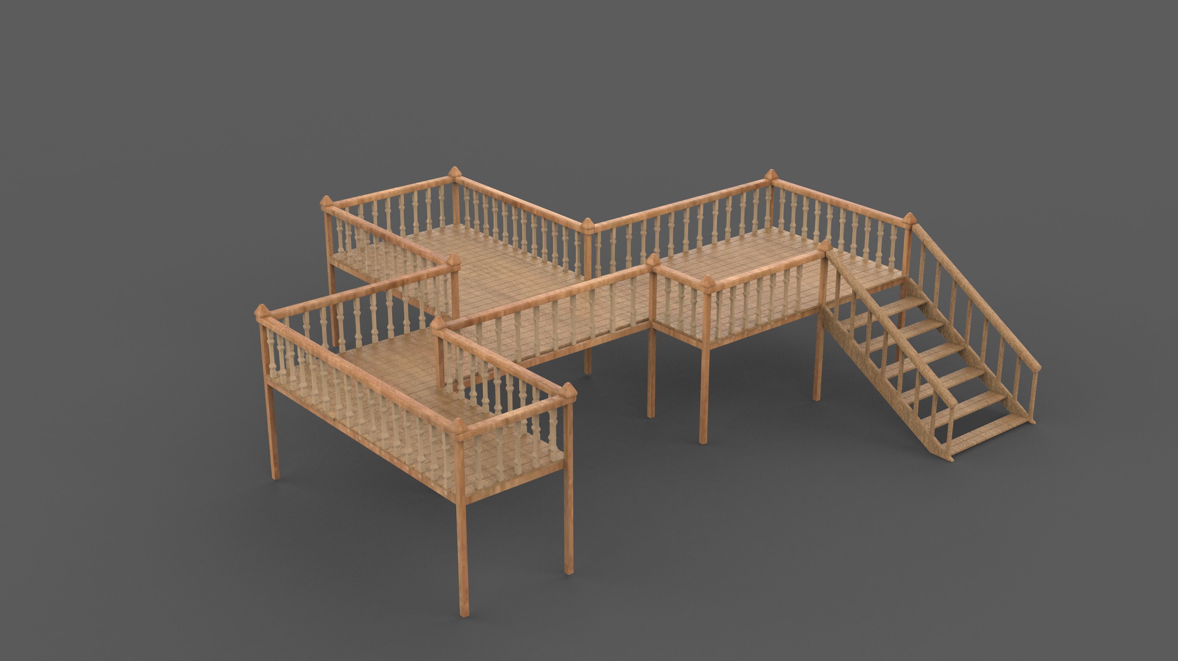 Wood Deck Veranda 3D model_3