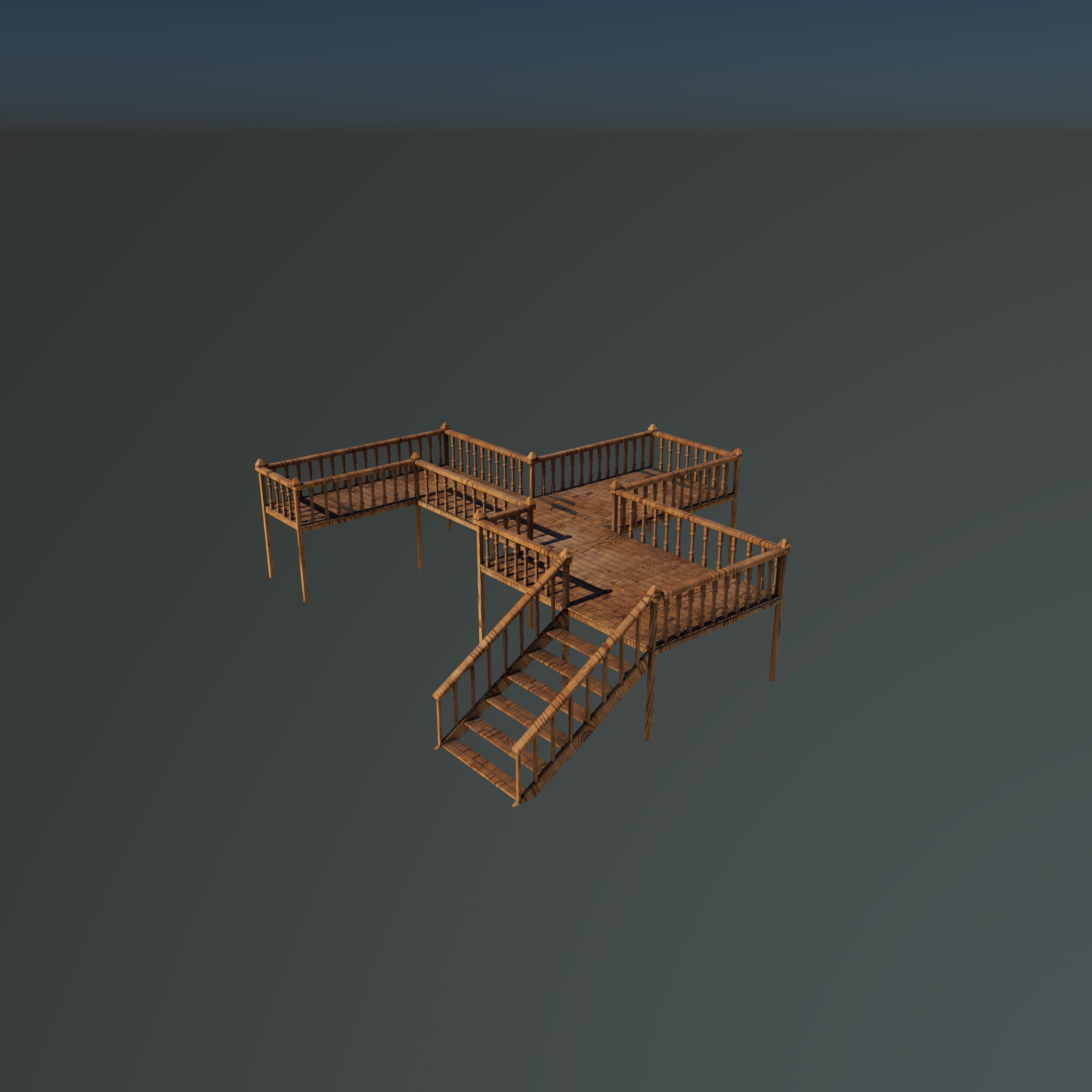 Wood Deck Veranda 3D model_12
