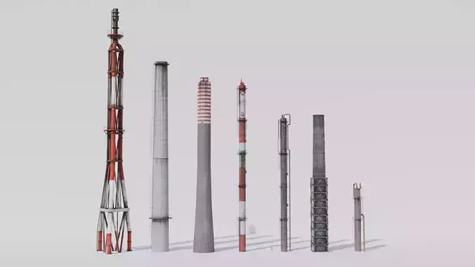 Industrial Chimney Pack  Low-poly 3D model