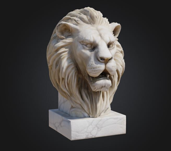 Lion Head Sculpture Low-poly 3D model_2