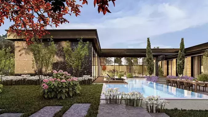 Luxury Villa Site Design Modern Residential Complex  Low-poly 3D model