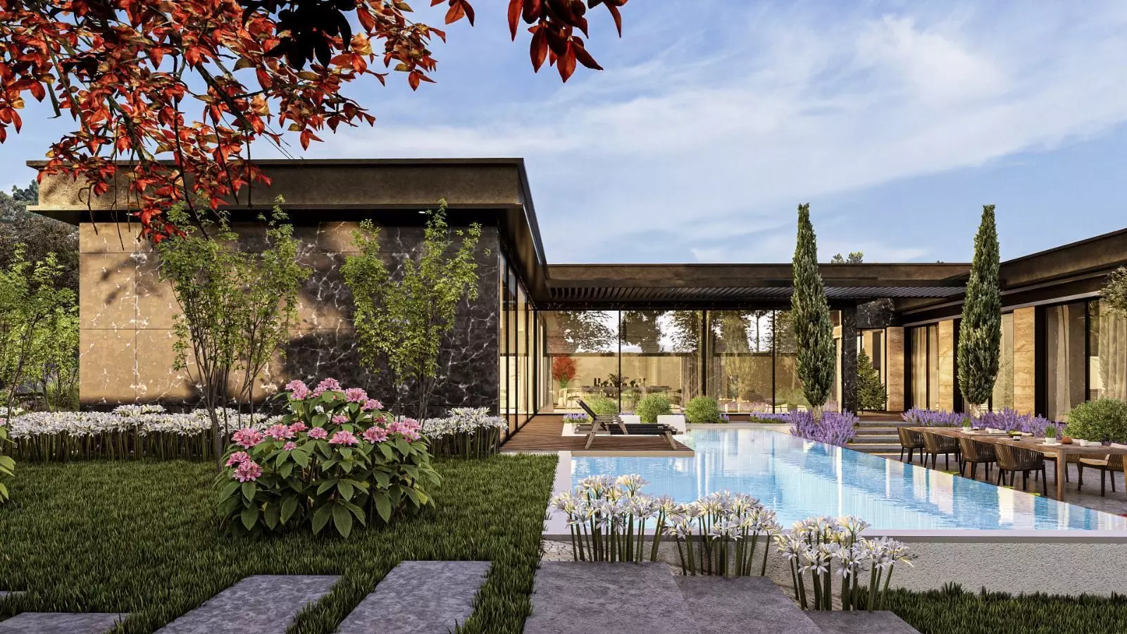 Luxury Villa Site Design Modern Residential Complex  Low-poly 3D model_0