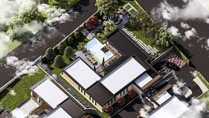 Luxury Villa Site Design Modern Residential Complex  Low-poly 3D model 6