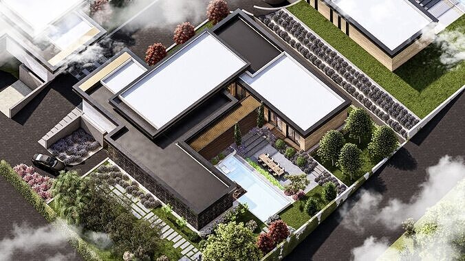 Luxury Villa Site Design Modern Residential Complex  Low-poly 3D model 4