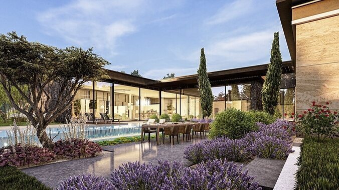 Luxury Villa Site Design Modern Residential Complex  Low-poly 3D model 7