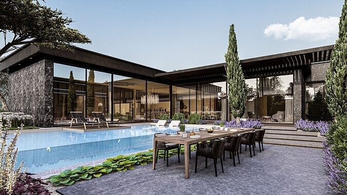 Luxury Villa Site Design Modern Residential Complex  Low-poly 3D model 2
