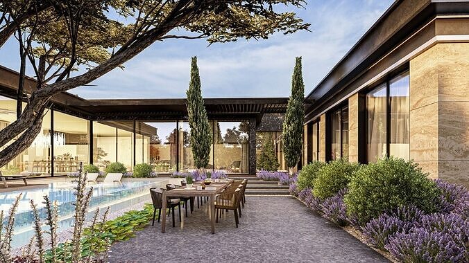 Luxury Villa Site Design Modern Residential Complex  Low-poly 3D model 3