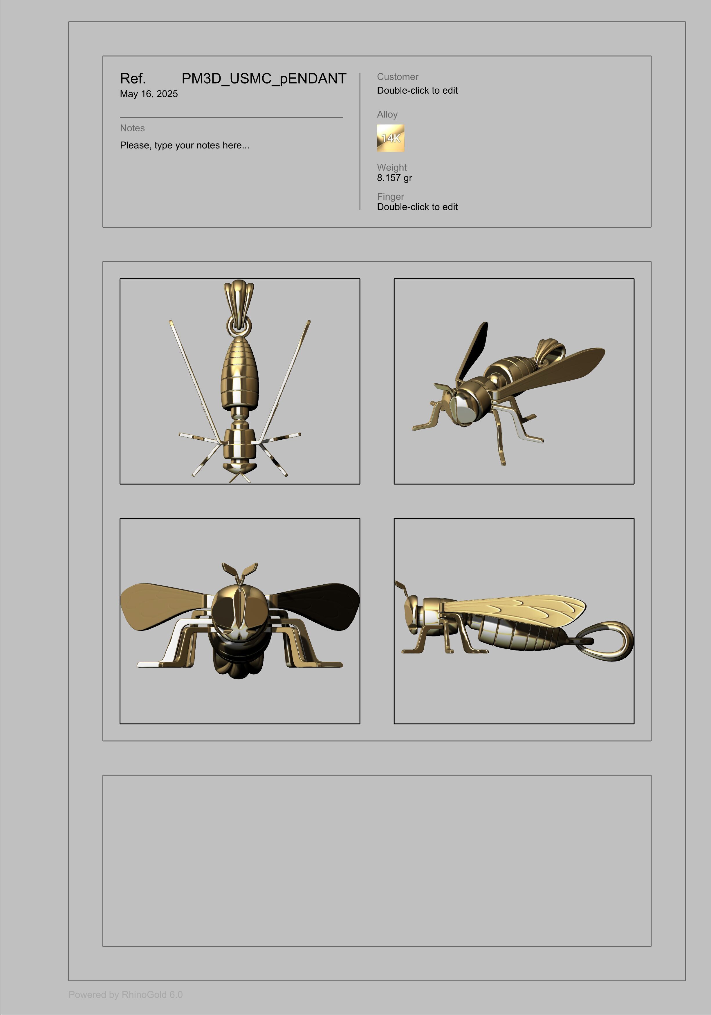 Bee Pendant charm necklace 3D print model_25