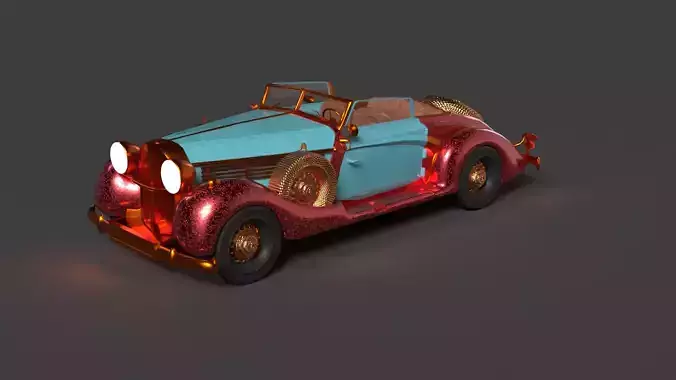 Chinese red classic car   Low-poly 3D model