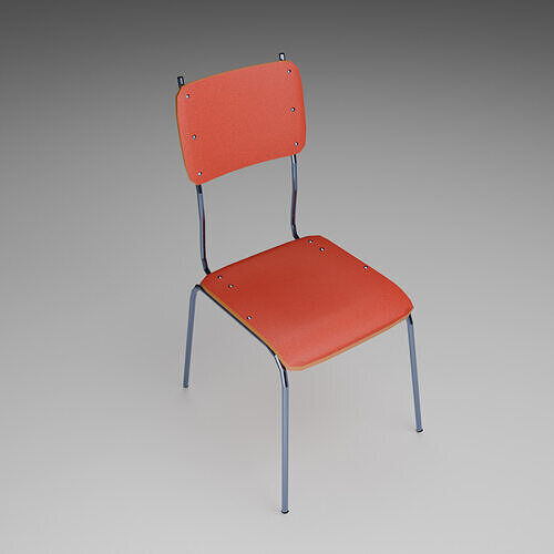 Wooden school chair 3D model