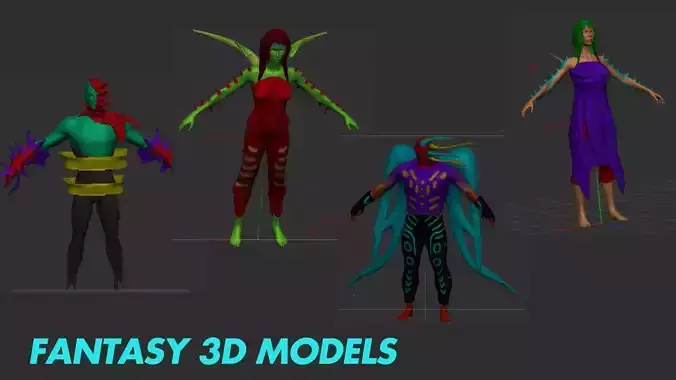 fantasy characters lowpoly 3d models 