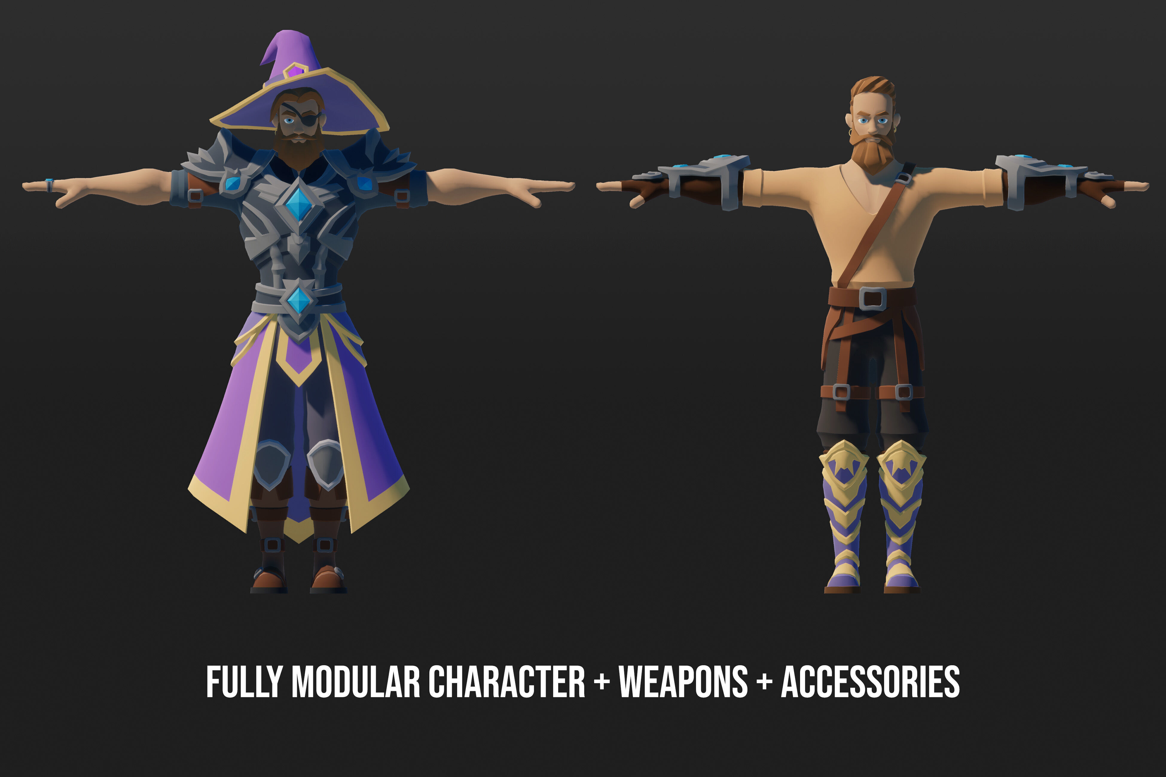 Low Poly Modular Fantasy Characters Low-poly 3D model_6