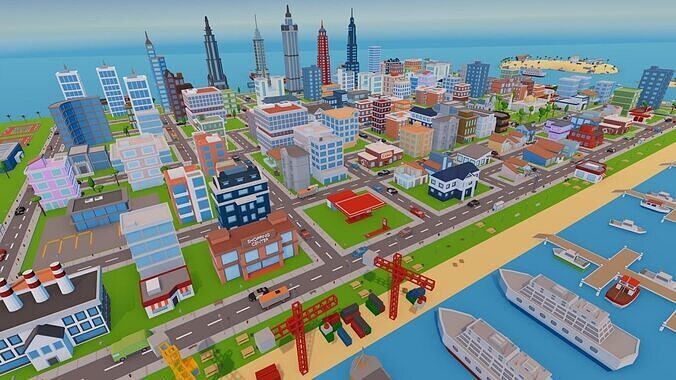 City - Low Poly Asset Pack by Ake Low-poly 3D model 3