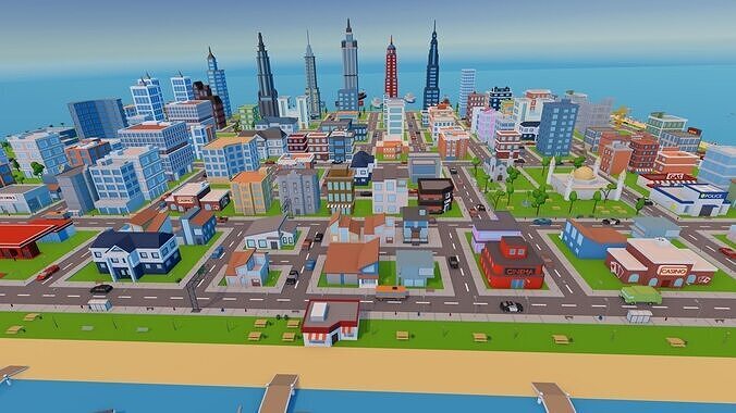 City - Low Poly Asset Pack by Ake Low-poly 3D model 2