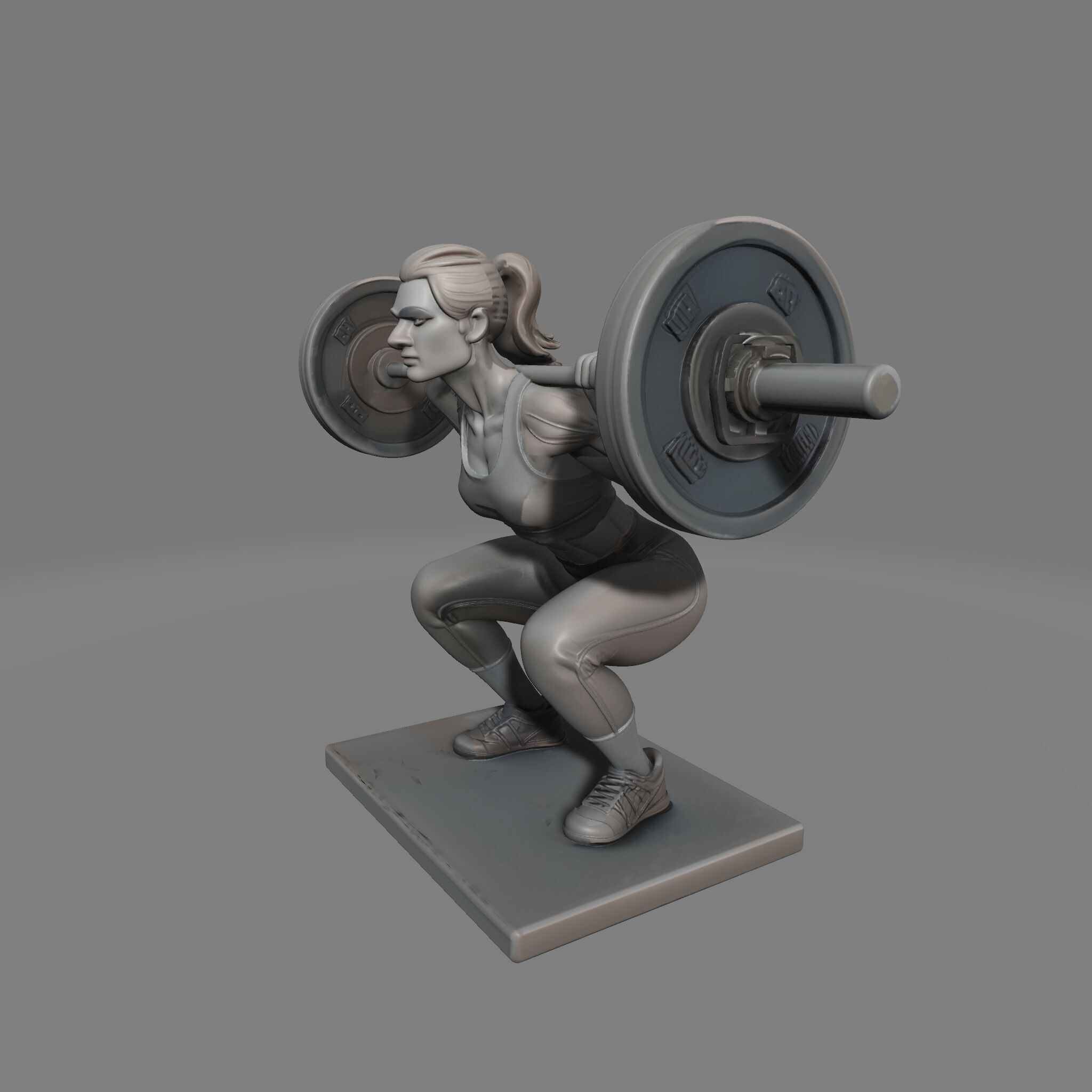 Female Barbell Squat  Mid Motion Gym Pose 3D print model_3