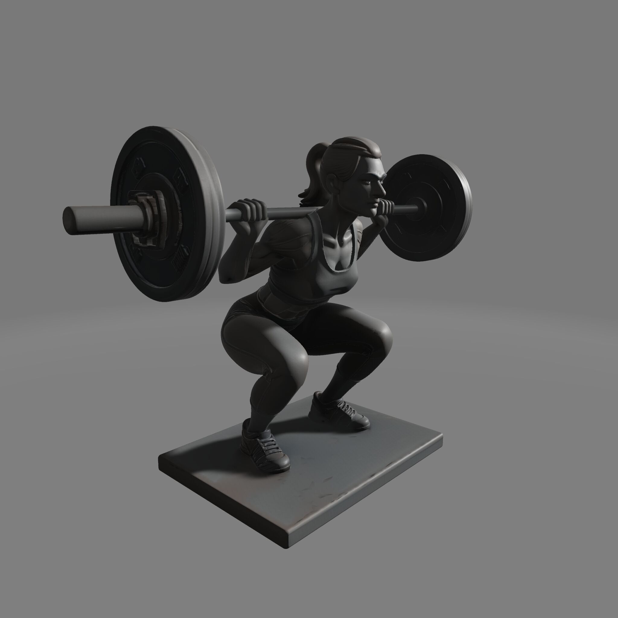 Female Barbell Squat  Mid Motion Gym Pose 3D print model_1