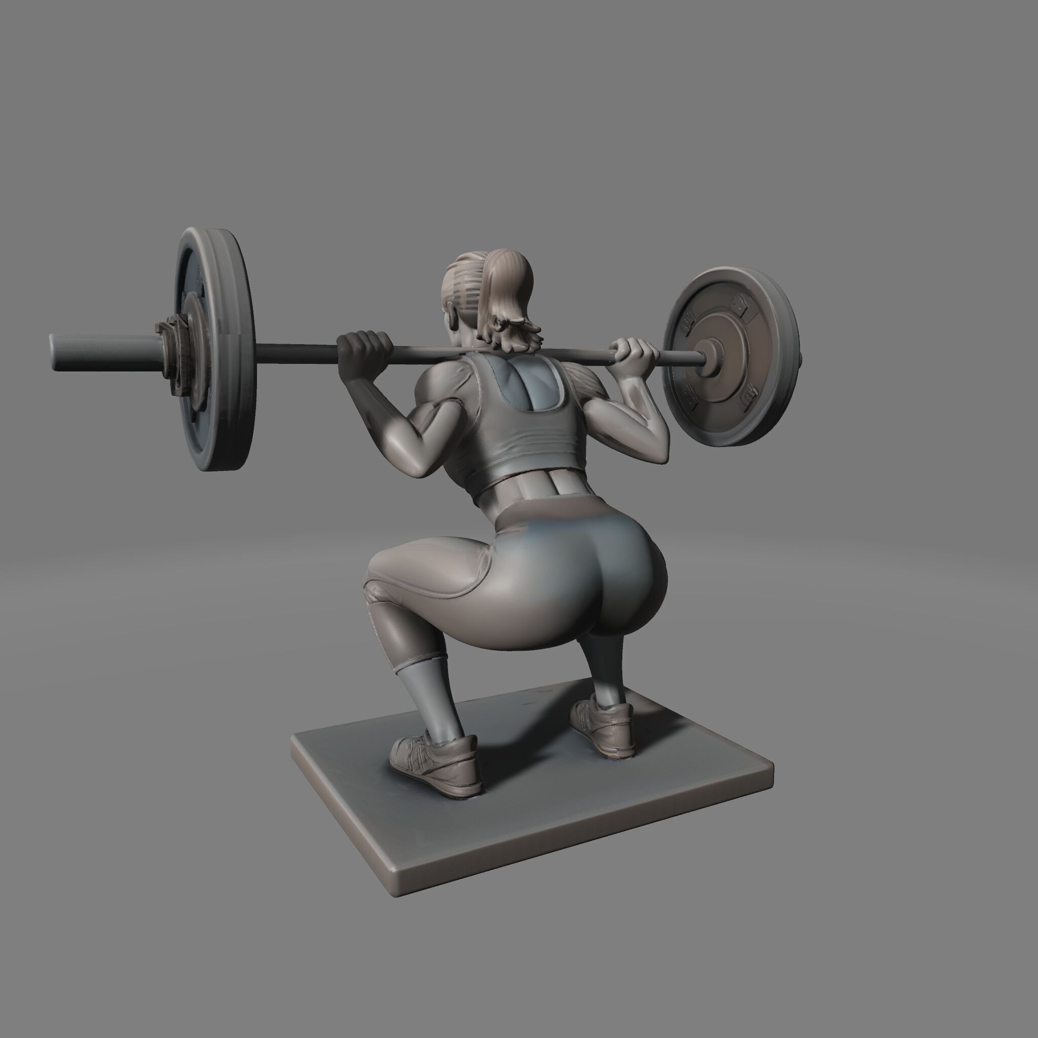 Female Barbell Squat  Mid Motion Gym Pose 3D print model_4