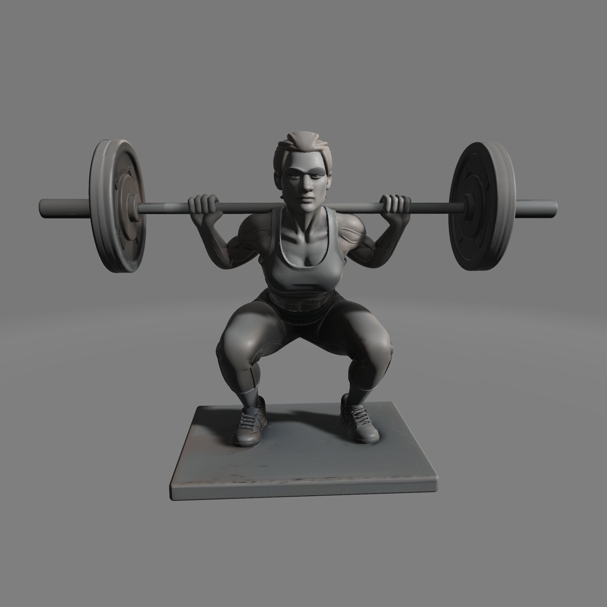 Female Barbell Squat  Mid Motion Gym Pose 3D print model_2