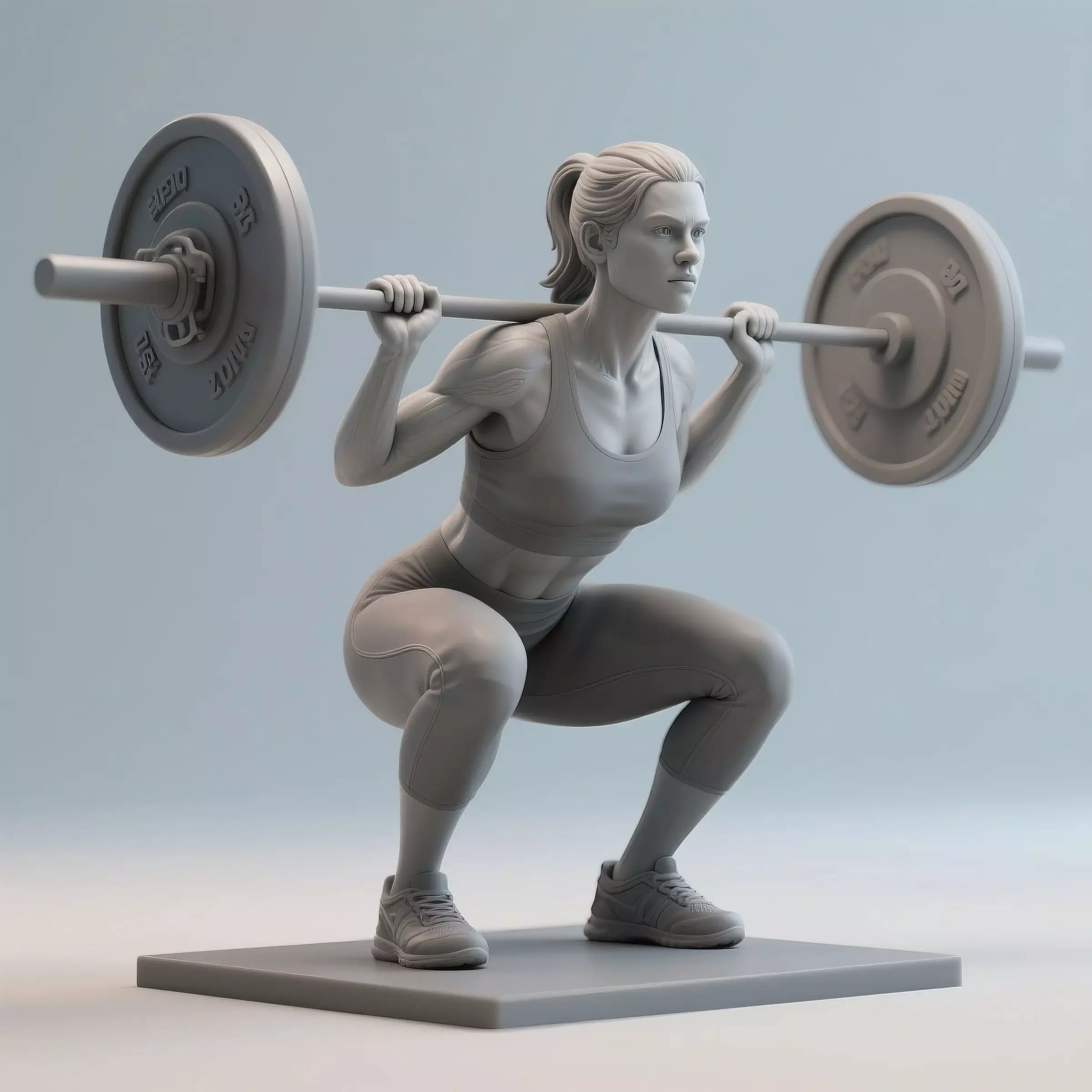 Female Barbell Squat  Mid Motion Gym Pose 3D print model_0