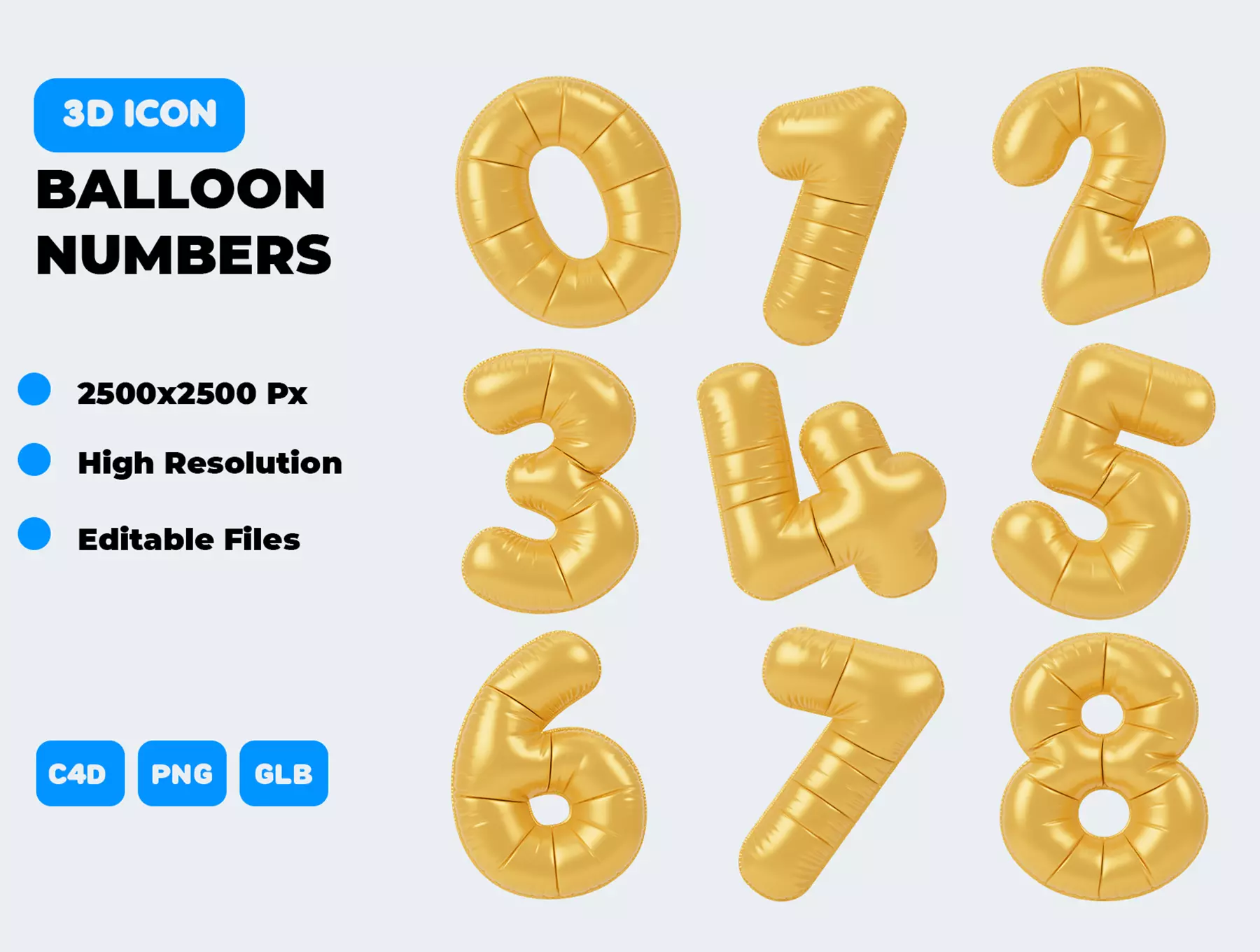 Balloon Numbers 3D Icon Pack  Low-poly 3D model_0