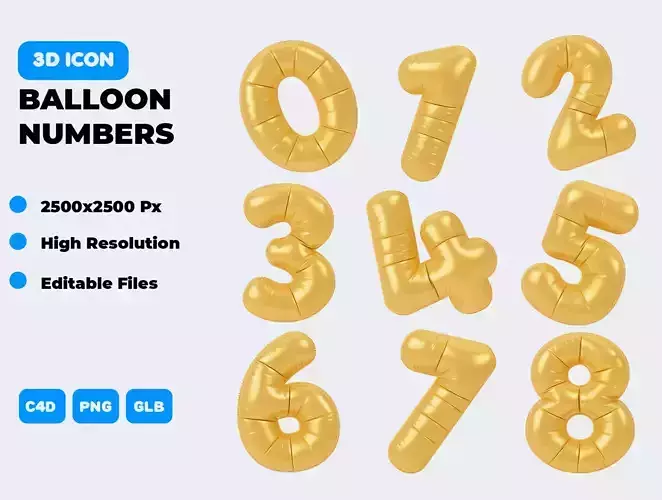 Balloon Numbers 3D Icon Pack 
