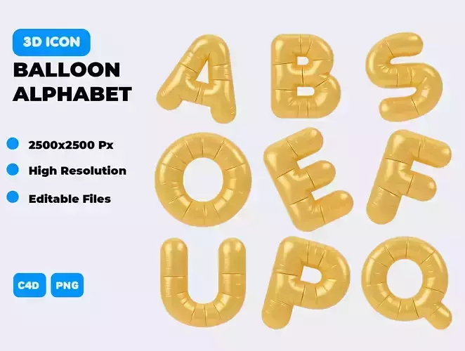 Balloon Alphabet 3D Icon Pack