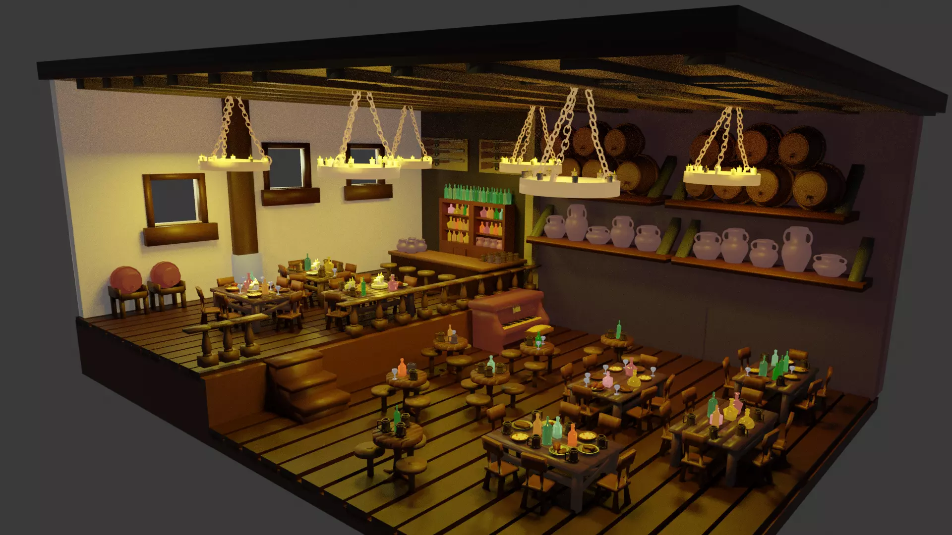 Medieval bar Low-poly 3D model