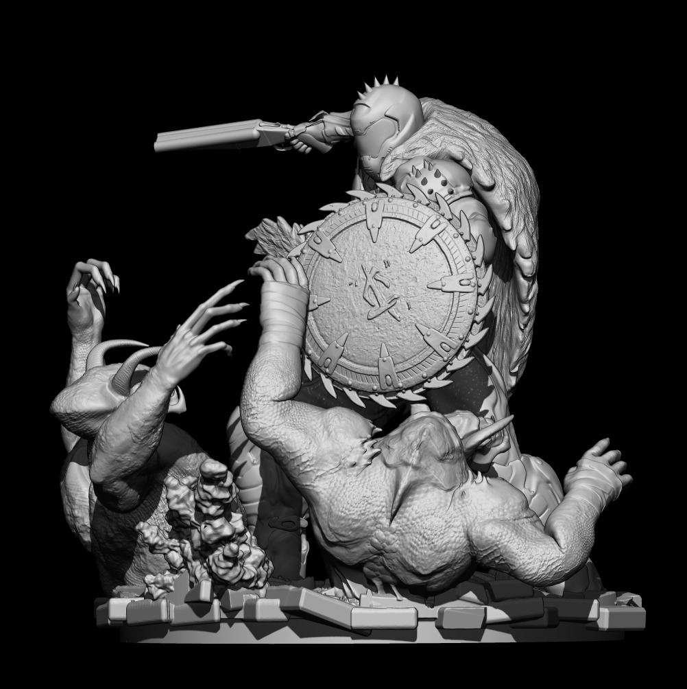 DOOM THE DARK AGES - DOOMSLAYER ICONIC POSE-DEMON BATTLE STATUE 3D print model_1