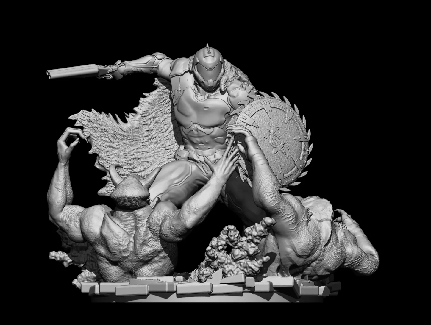 DOOM THE DARK AGES - DOOMSLAYER ICONIC POSE-DEMON BATTLE STATUE 3D print model_0