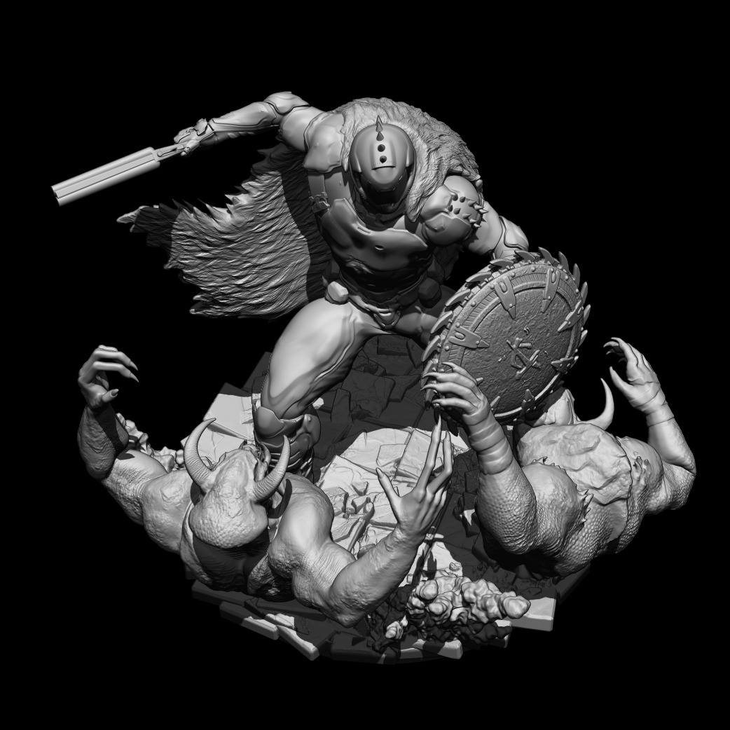 DOOM THE DARK AGES - DOOMSLAYER ICONIC POSE-DEMON BATTLE STATUE 3D print model_4