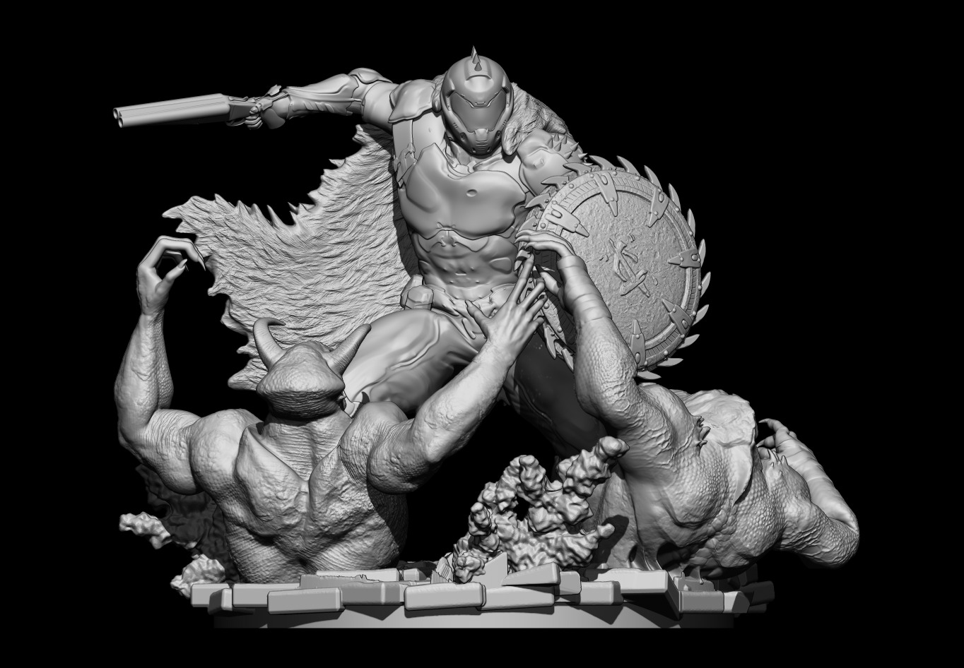 DOOM THE DARK AGES - DOOMSLAYER ICONIC POSE-DEMON BATTLE STATUE 3D print model_8