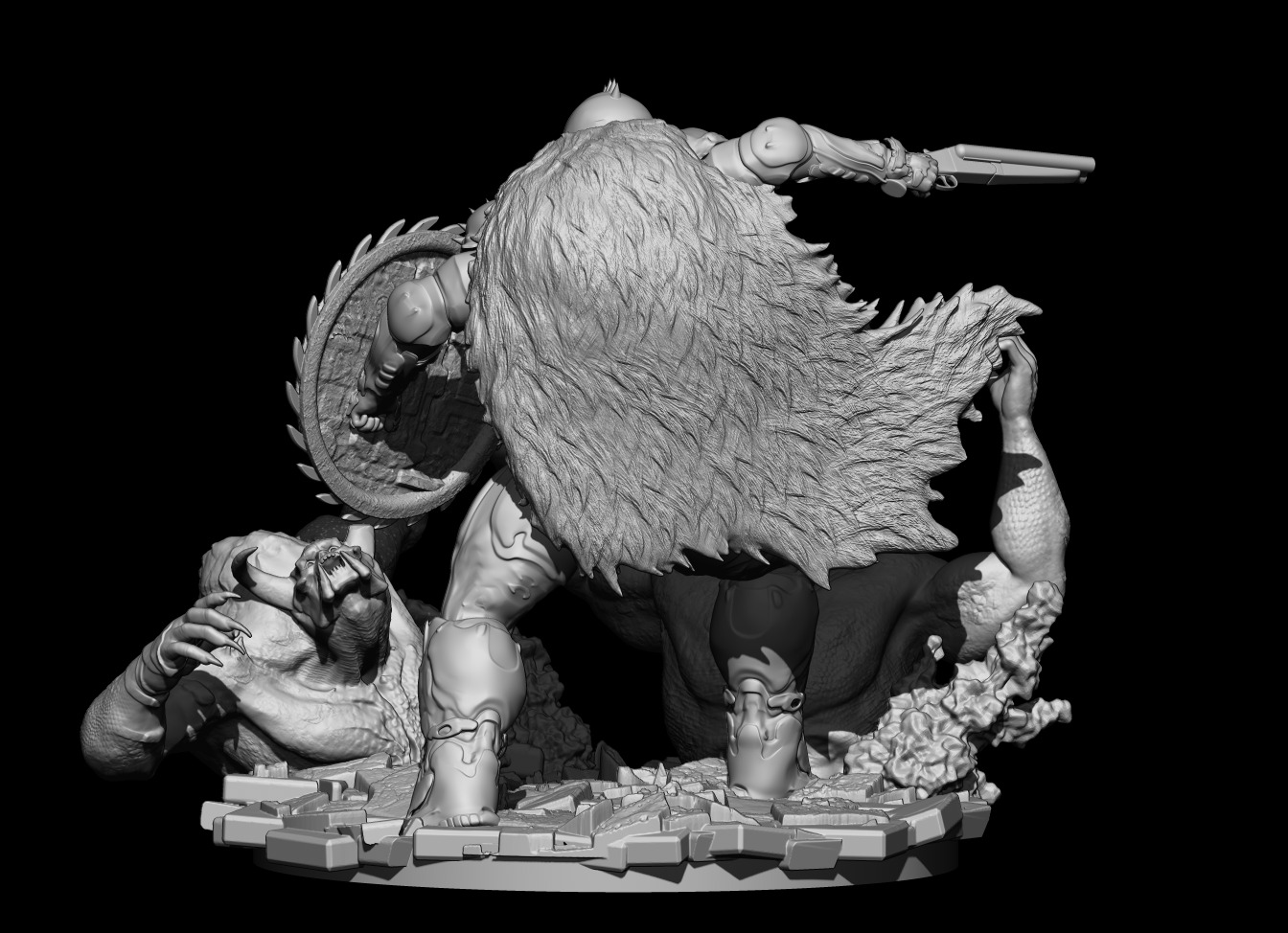 DOOM THE DARK AGES - DOOMSLAYER ICONIC POSE-DEMON BATTLE STATUE 3D print model_3