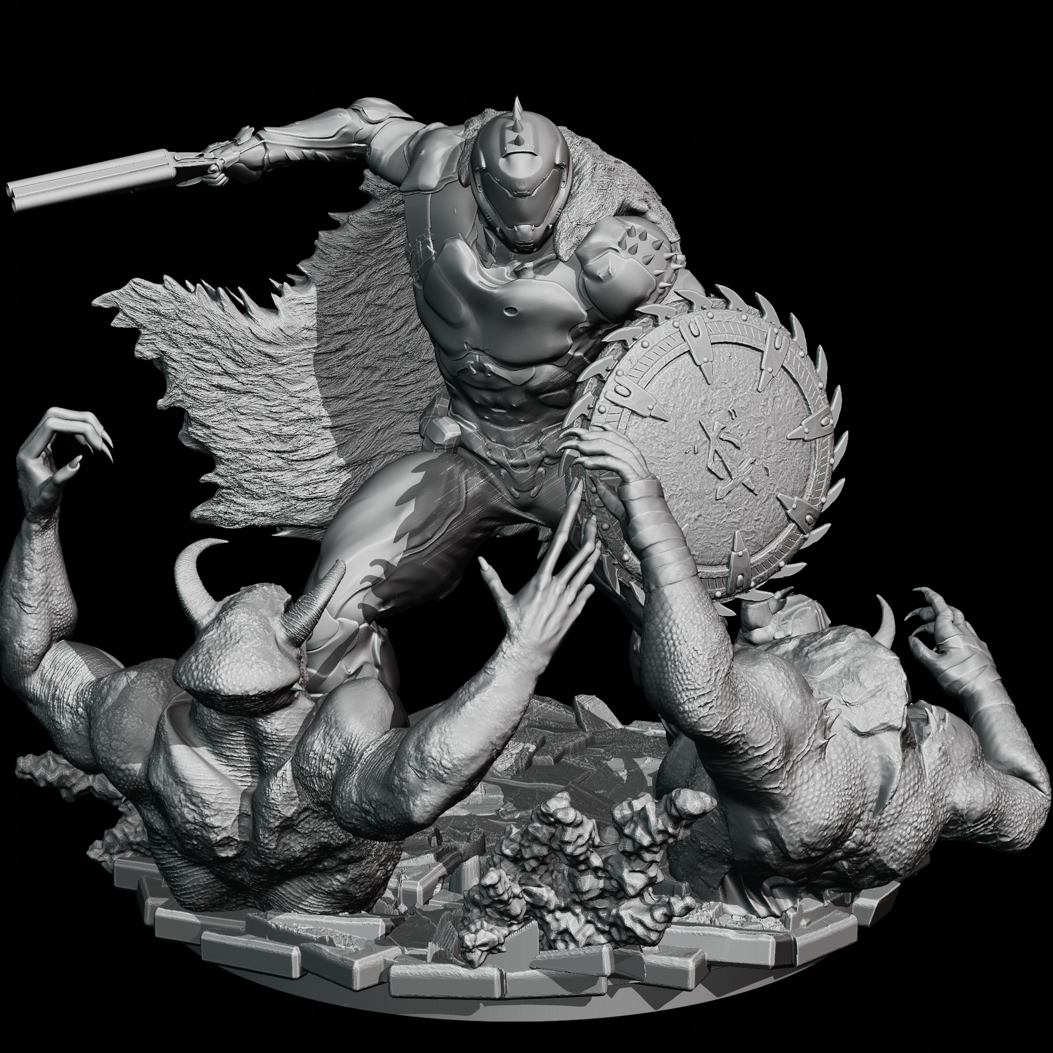 DOOM THE DARK AGES - DOOMSLAYER ICONIC POSE-DEMON BATTLE STATUE 3D print model_6