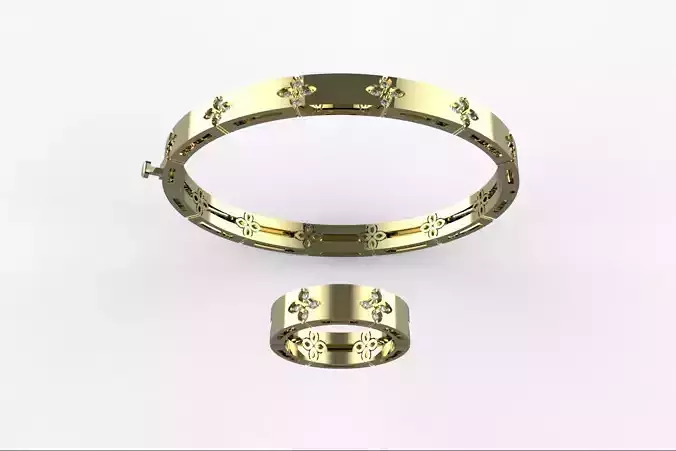  Roberto Ring and Bracelet with stones SET-0031 3D print model