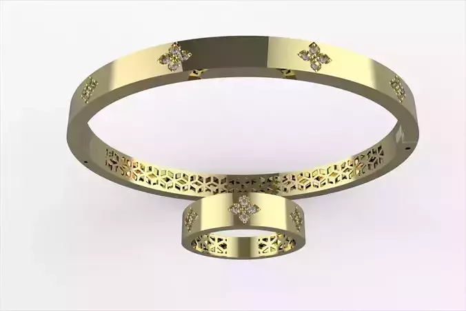 Diamond-Pattern Gold Roberto Ring and Bracelet  SET-033 3D print model