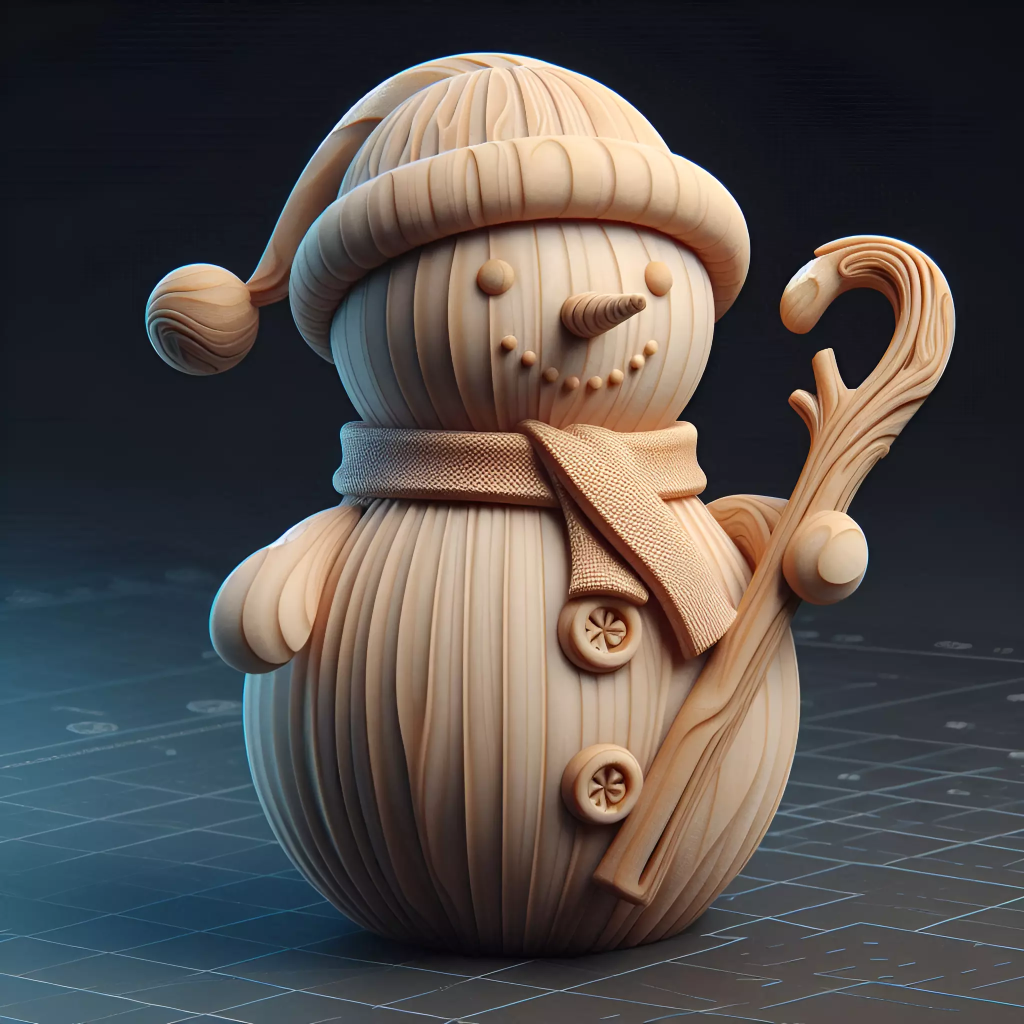 Stylized Wooden Snowman 3D print model_0