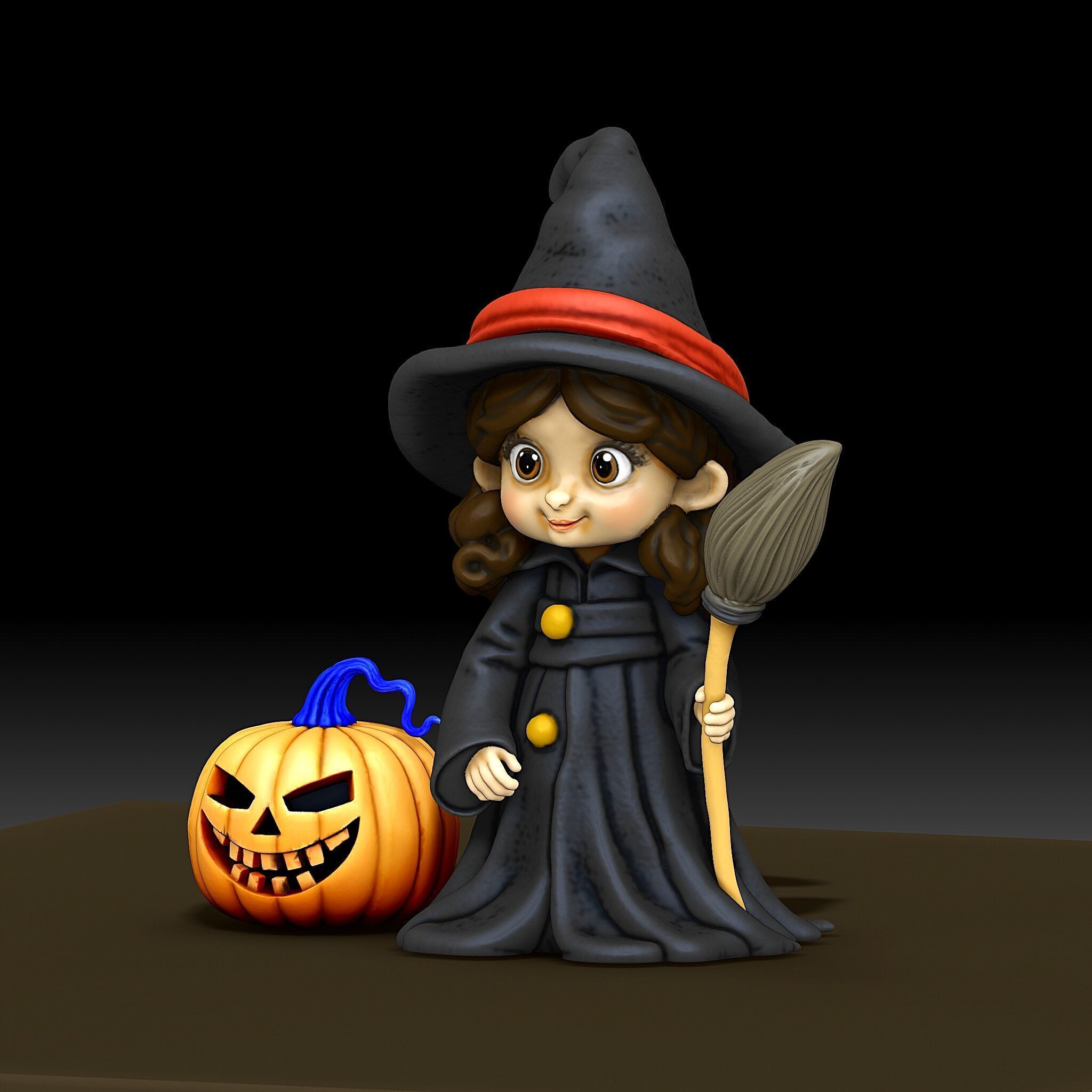 Cute mini Witch collectible figurine 3D print model_1