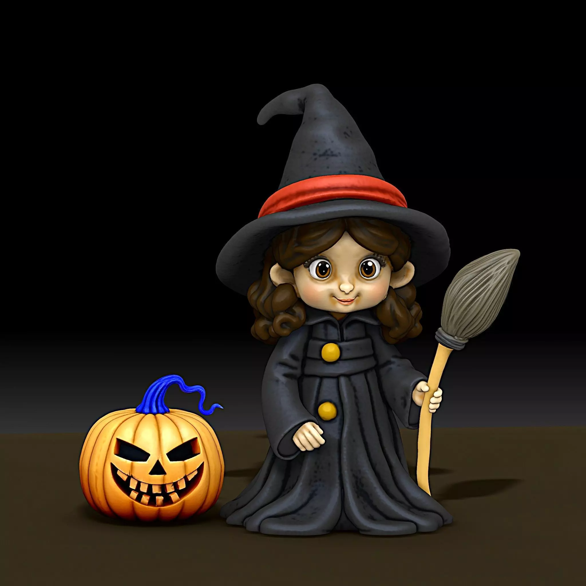 Cute mini Witch collectible figurine 3D print model_0