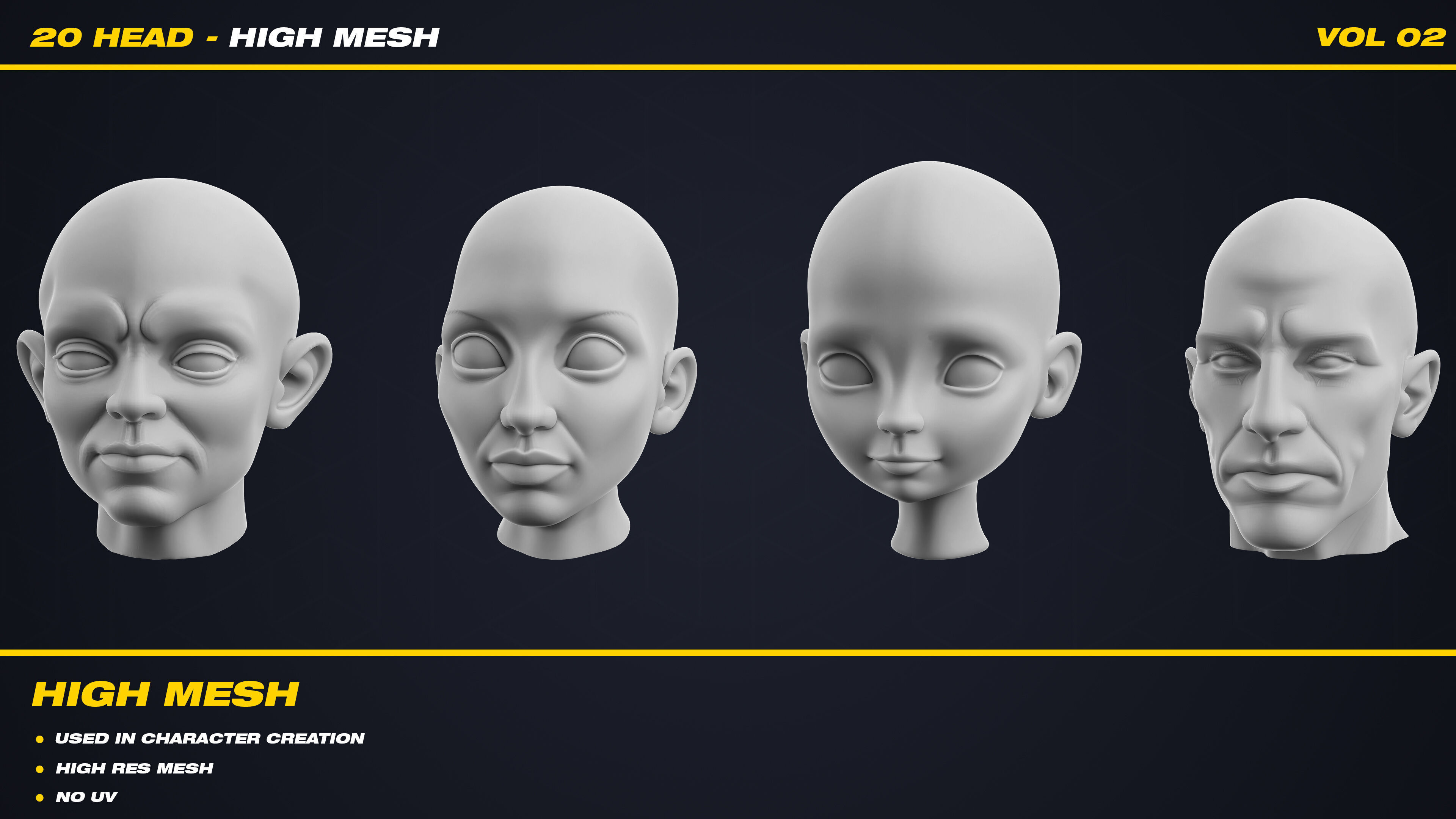 20 Head - High Mesh - Vol 02 3D model_2