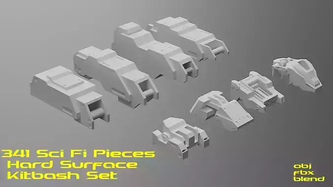 341 Sci Fi Pieces Hard Surface Kitbash Set