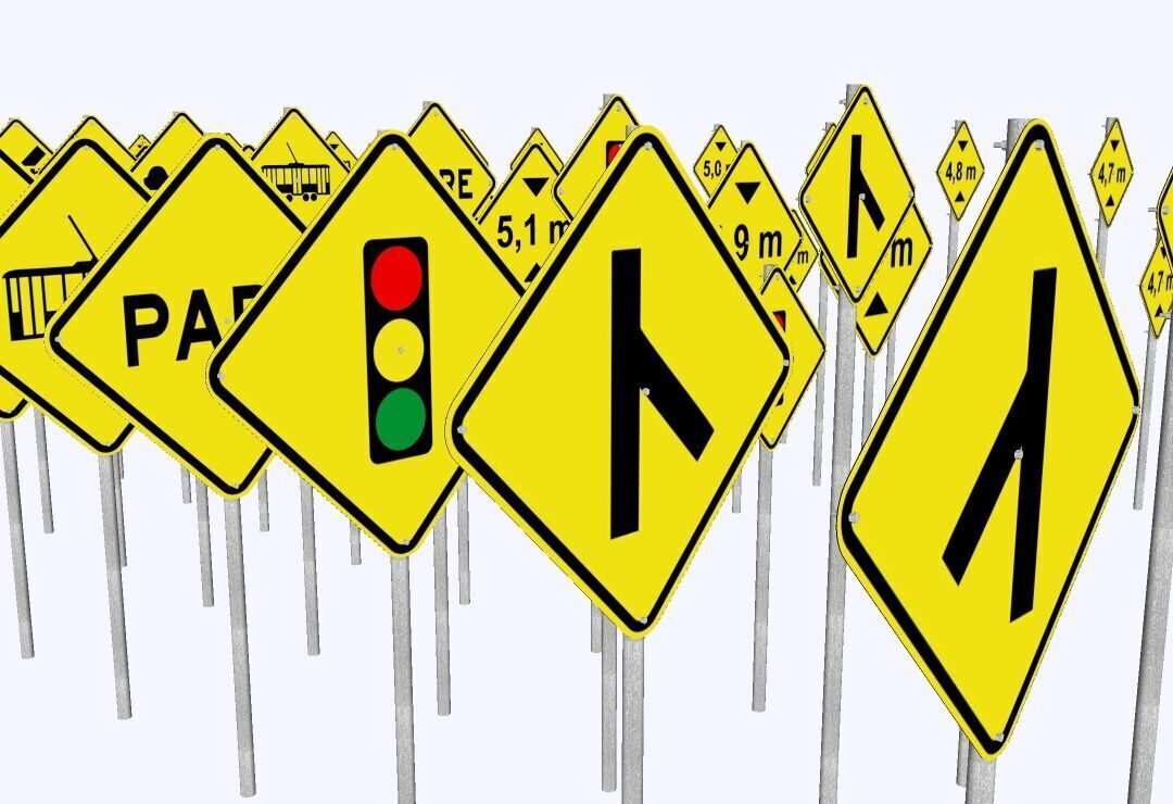 Warning Traffic Signs - Complete 3D Library - Brazil 403 Models 3D model_3