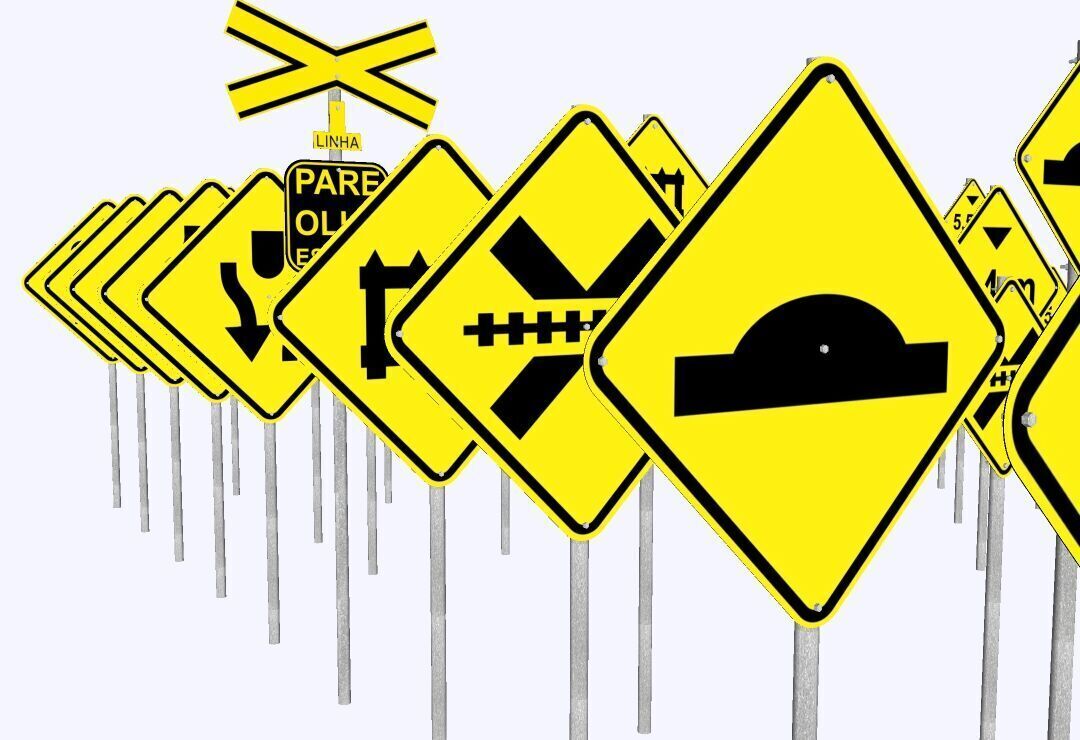Warning Traffic Signs - Complete 3D Library - Brazil 403 Models 3D model_4