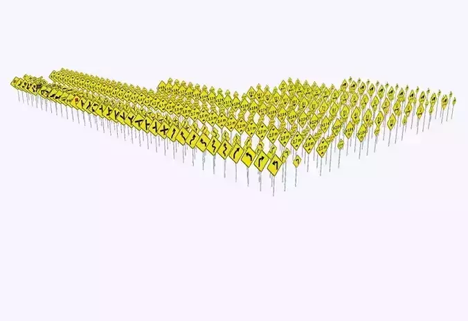 Warning Traffic Signs - Complete 3D Library - Brazil 403 Models 3D model