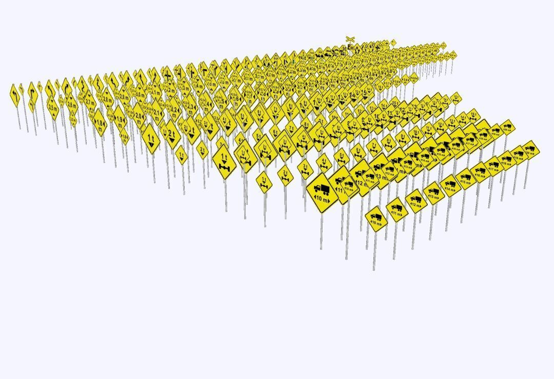 Warning Traffic Signs - Complete 3D Library - Brazil 403 Models 3D model_2