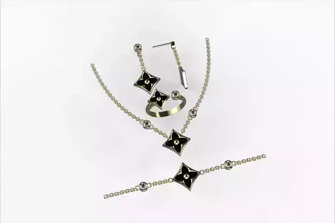 Louis Vuitton-Inspired Gold Jewelry Set09 Monogram Flower