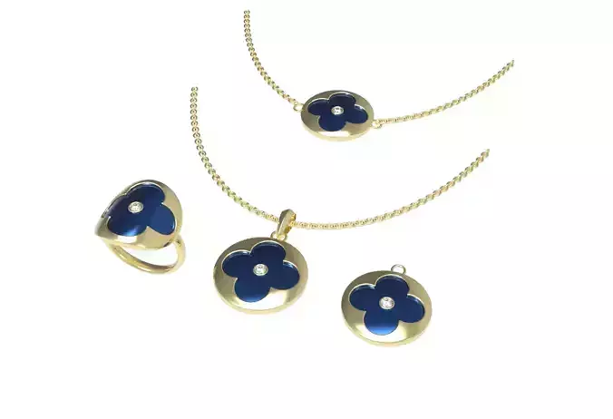 Luxury Clover Jewelry Set 3D Model Ring Pendant Necklace 3D print model