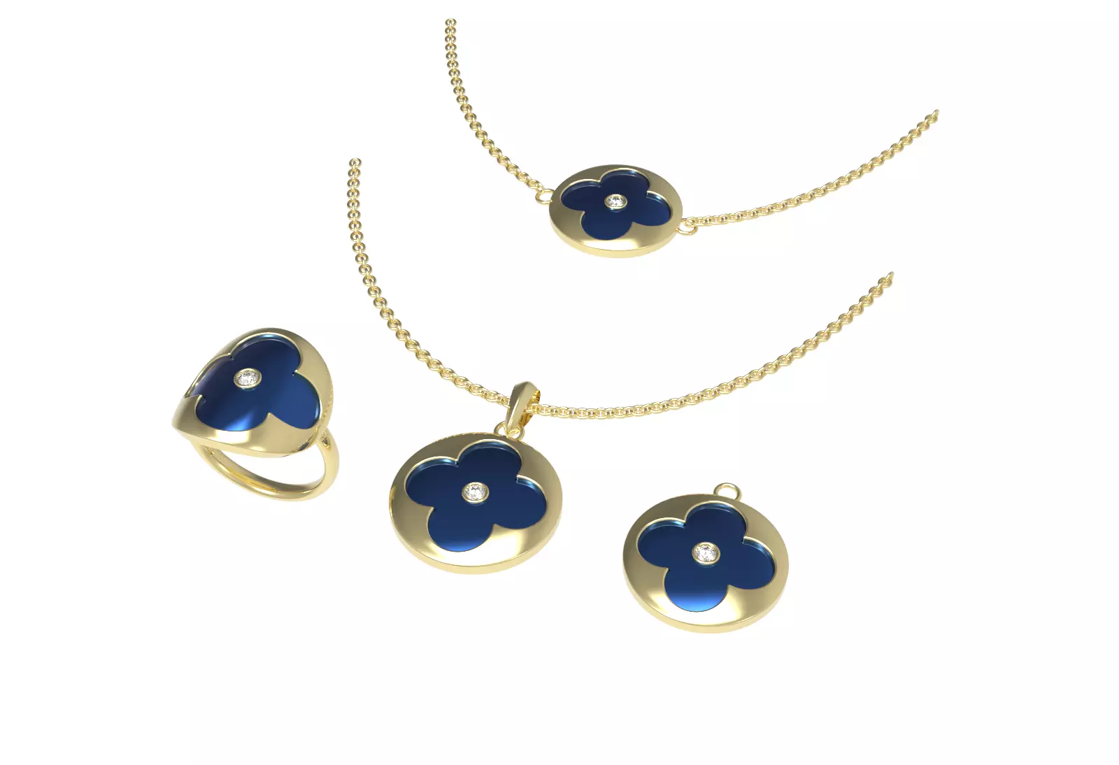 Luxury Clover Jewelry Set 3D Model Ring Pendant Necklace 3D print model