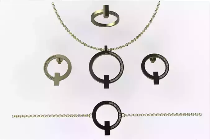 T Style Gold Jewelry Set20 with Diamond  Bracelet Earrings Ring