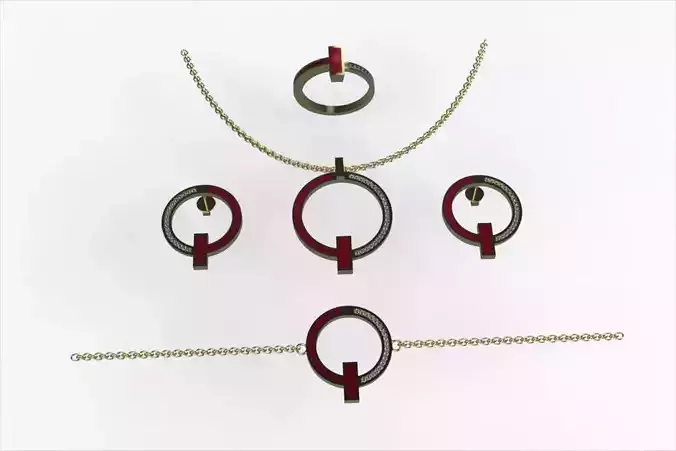 T Style Gold Jewelry Set19 with Diamond  Bracelet Earrings Ring